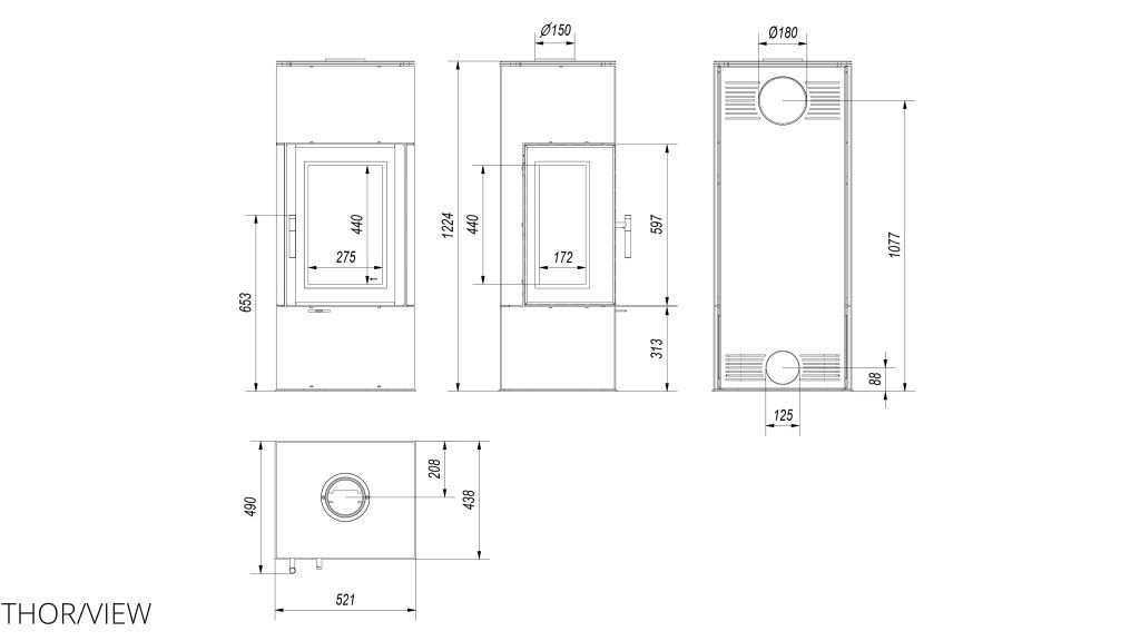 Kratki Kaminofen Thor 8 | 3-seitig | 8 kW | THOR/VIEW – Ansicht 5
