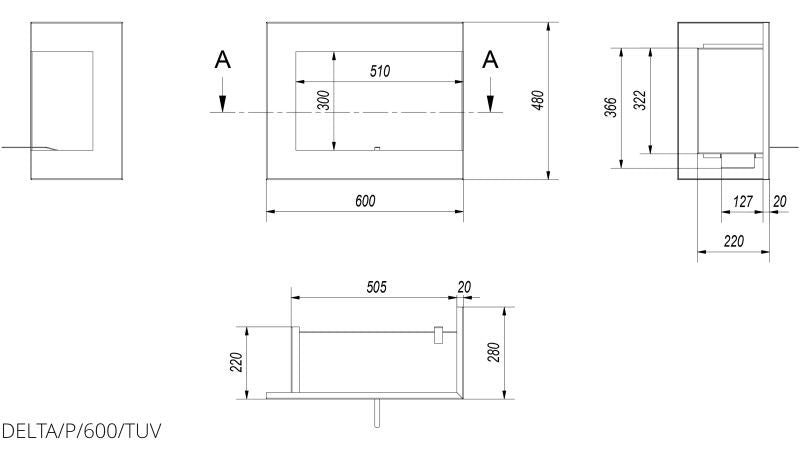 Kratki Biokamin Delta 600 Eckkamin rechts/links | wahlweise + Glas – Ansicht 7