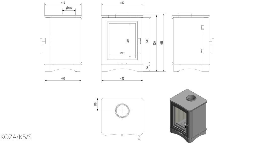 Kratki Kaminöfen Koza K5 S | gerade Scheibe | 7 kW | KOZA/K5/S – Ansicht 7