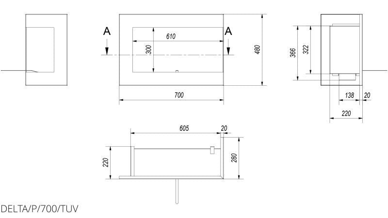 Kratki Biokamin Delta 700 Eckkamin rechts/links | wahlweise + Glas – Ansicht 7