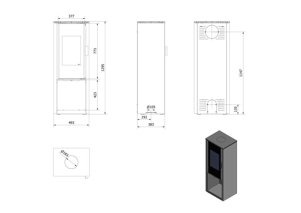 Kratki Kaminofen Koza Enyo Flat 02 | Holzfach | Sockel drehbar | 6 kW – Ansicht 6
