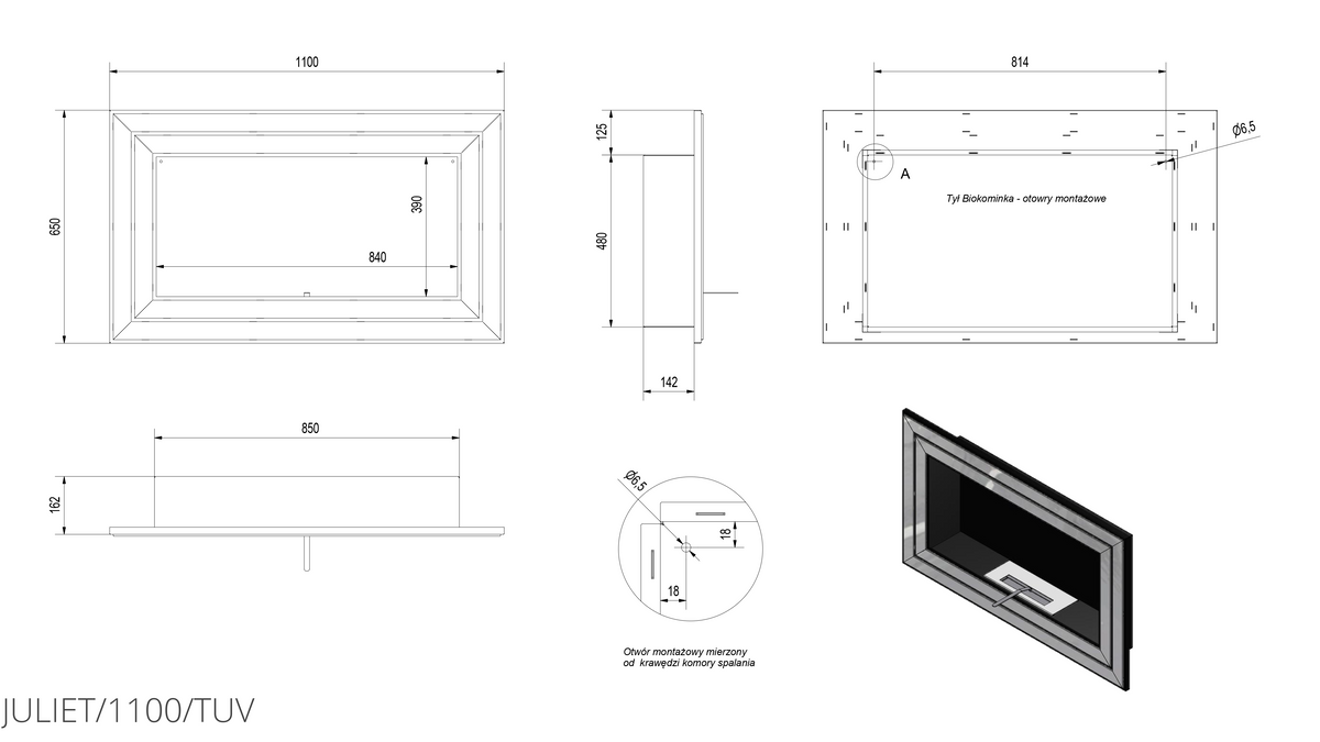 Kratki Biokamin Wandkamin Juliet 1100 | silber | JULIET/1100/TUV – Ansicht 5