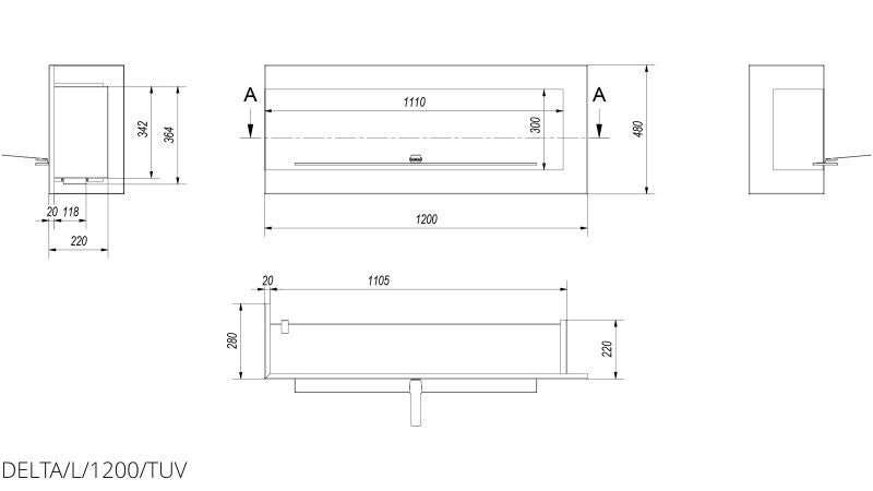 Kratki Biokamin Delta 1200 Eckkamin rechts/links | wahlweise + Glas – Ansicht 11