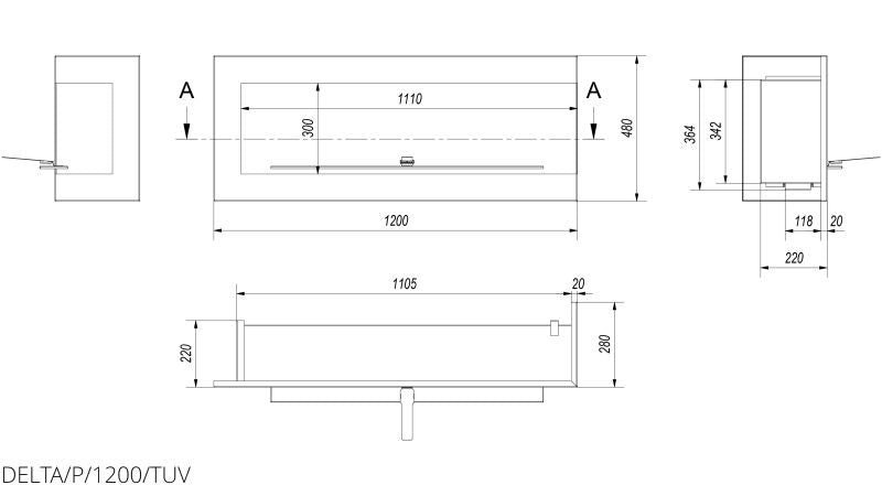 Kratki Biokamin Delta 1200 Eckkamin rechts/links | wahlweise + Glas – Ansicht 7