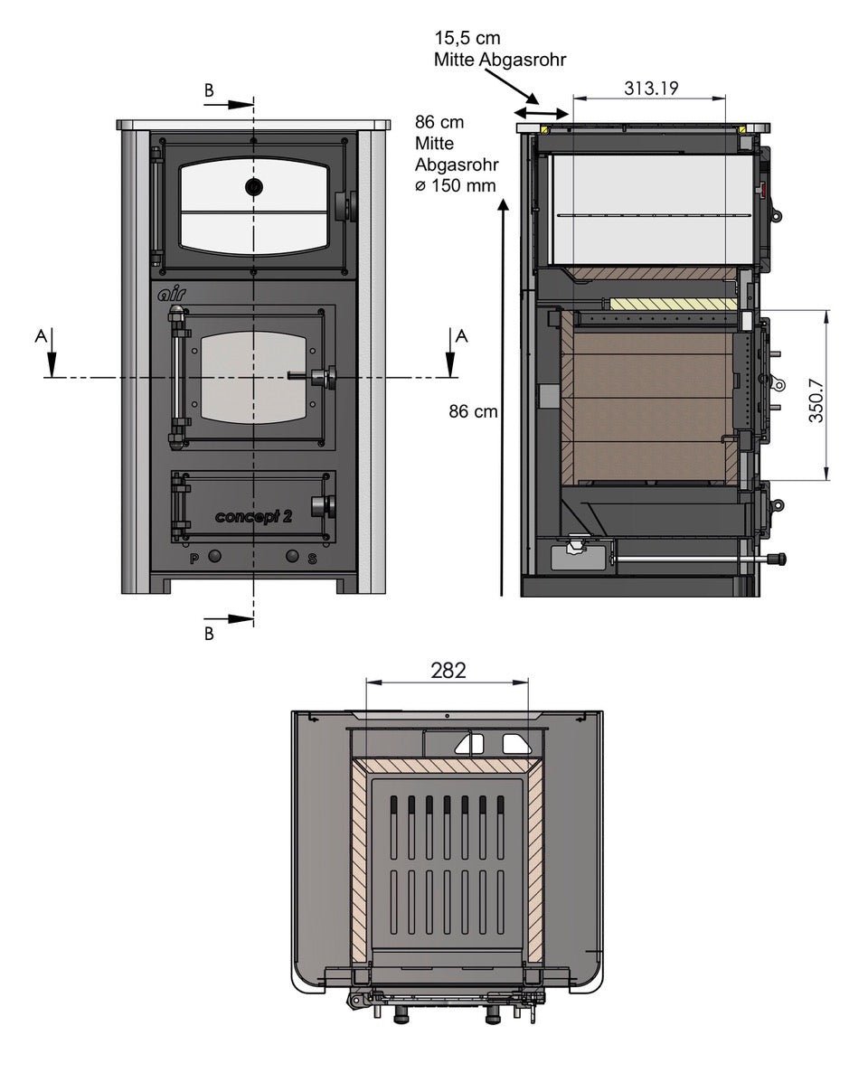 Kaminofen Küchenofen Concept 2 Mini Air | mit Backfach und Herdplatte | 10 kW – Ansicht 7