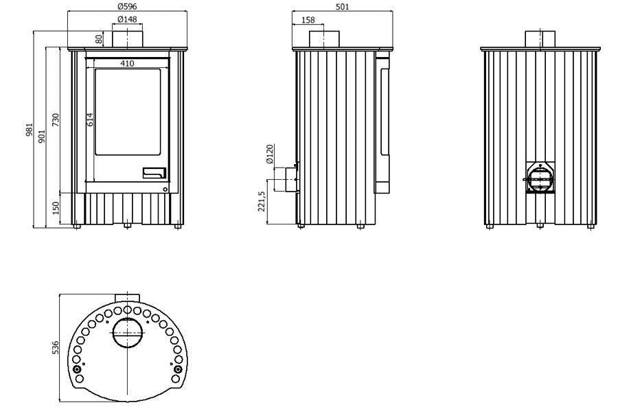 HS-Flamingo Warmluftofen | Masterflamme Piccolo I | 7 kW | Schwarz – Ansicht 4